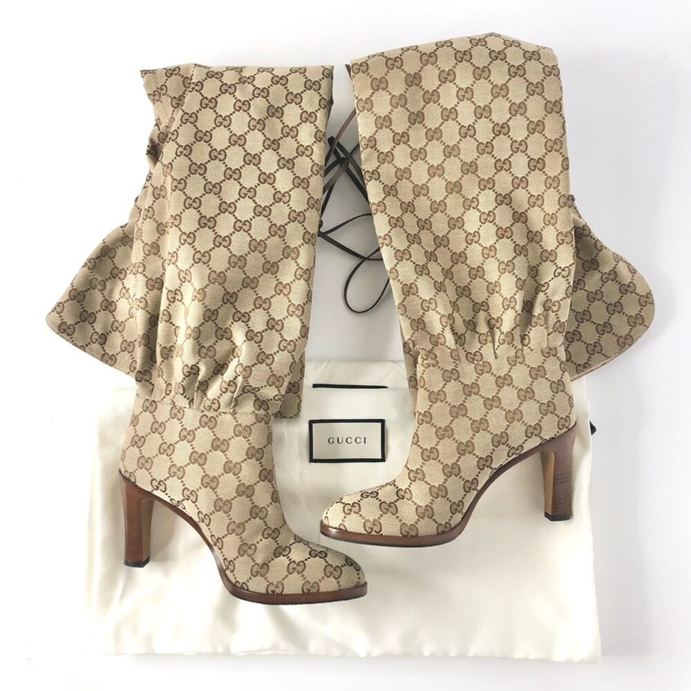 Gucci Thigh High GG Monogram Slouch Heeled Boots 37 - Picture 9 of 9